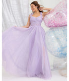 The Ellery Glitter Tulle A-Line Formal Dress in luxe lavender fabric, a stunning prom dress with statement details designed to make a bold impression at Prom 2025.