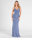The Brigitta Glitter Lace-Up Mermaid Dress in luxe denim fabric, a stunning prom dress with statement details designed to make a bold impression at Prom 2025.