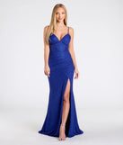The Rhonda Strappy Back Slit Glitter Formal Dress in luxe royal blue fabric, a stunning prom dress with statement details designed to make a bold impression at Prom 2025.