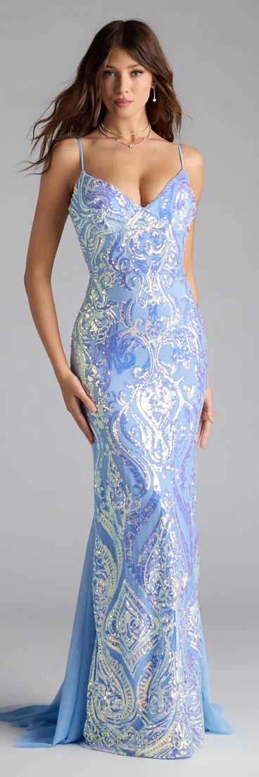 The Ilse Sequin Mesh Lace-Up Mermaid Dress is your new go-to light blue dress—effortless, versatile, and made to update your fall style in seconds.