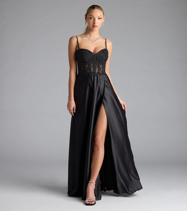 Turn heads at Prom 2025 in this black prom dress, where statement-making details meet the iconic style of the Antonina Sweetheart Corset A-Line Satin Formal Dress.