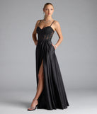 Turn heads at Prom 2025 in this black prom dress, where statement-making details meet the iconic style of the Antonina Sweetheart Corset A-Line Satin Formal Dress.