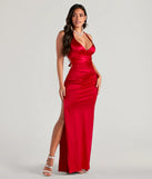 Step into summer looking effortlessly chic in the Jamie Lace-Up Satin Formal Column Dress in red, a must-have Windsor dress for your warm-weather wardrobe.