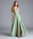 Turn heads at Prom 2025 in this sage green prom dress, where statement-making details meet the iconic style of the Antonina Sweetheart Corset A-Line Satin Formal Dress.