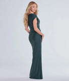 The Stacy Off-Shoulder Slit Bodycon Formal Dress in luxe hunter green fabric, a stunning prom dress with statement details designed to make a bold impression at Prom 2025.