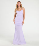 The Klarissa Cowl Neck Mermaid Glitter Formal Dress in luxe lavender fabric, a stunning prom dress with statement details designed to make a bold impression at Prom 2025.
