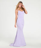 The Klarissa Cowl Neck Mermaid Glitter Formal Dress in luxe lavender fabric, a stunning prom dress with statement details designed to make a bold impression at Prom 2025.