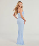 Step into the Prom 2025 dance in the Cindy Beaded Strapless Long Formal Dress in light blue, a stunning blue prom dress designed to complement any theme with its timeless allure and statement-making style.