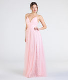 Make a bold statement in the Kimora Lace Tulle A-Line Formal Dress in pink, the perfect spring dress for weddings, cocktail hours, nights out, and/or seasonal celebrations.