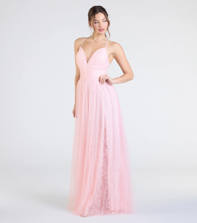 Make a bold statement in the Kimora Lace Tulle A-Line Formal Dress in pink, the perfect spring dress for weddings, cocktail hours, nights out, and/or seasonal celebrations.