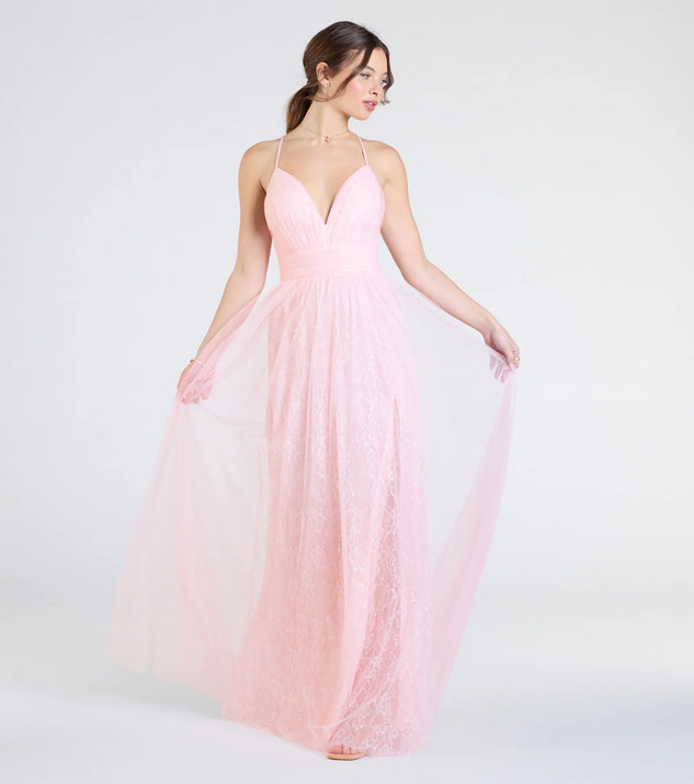 Make a bold statement in the Kimora Lace Tulle A-Line Formal Dress in pink, the perfect summer dress for weddings, cocktail hours, nights out, and/or seasonal celebrations.