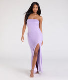 The Cindy Beaded Strapless Long Formal Dress in luxe lavender fabric, a stunning prom dress with statement details designed to make a bold impression at Prom 2025.