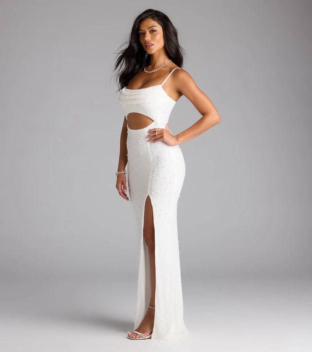 Marine Cutout Slit Mermaid Beaded Formal Dress | Windsor