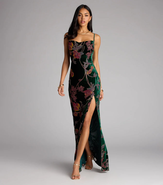 Melanie Floral Velvet Lace-Up Formal Dress | Windsor Melanie Floral Velvet Lace-Up Formal Dress | Windsor
