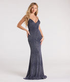 Turn heads at Prom 2025 in this navy blue prom dress, where statement-making details meet the iconic style of the Carina Lace-Up Mermaid Glitter Formal Dress.