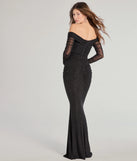 Step into Prom 2025 in a black prom dress, where unique Windsor accents and the standout Victoria Off-The-Shoulder Glitter Mermaid Formal Dress style come together.