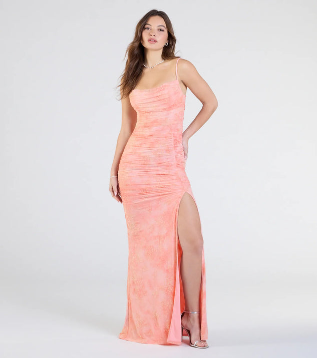 Make a bold statement in the Kristina Floral Velvet Slit Formal Dress in blush, the perfect spring dress for weddings, cocktail hours, nights out, and/or seasonal celebrations.