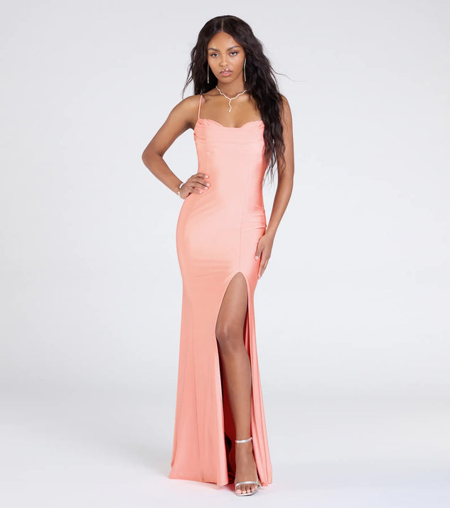 Lizzie Lace-Up Cowl Back Slit Formal Dress | Windsor
