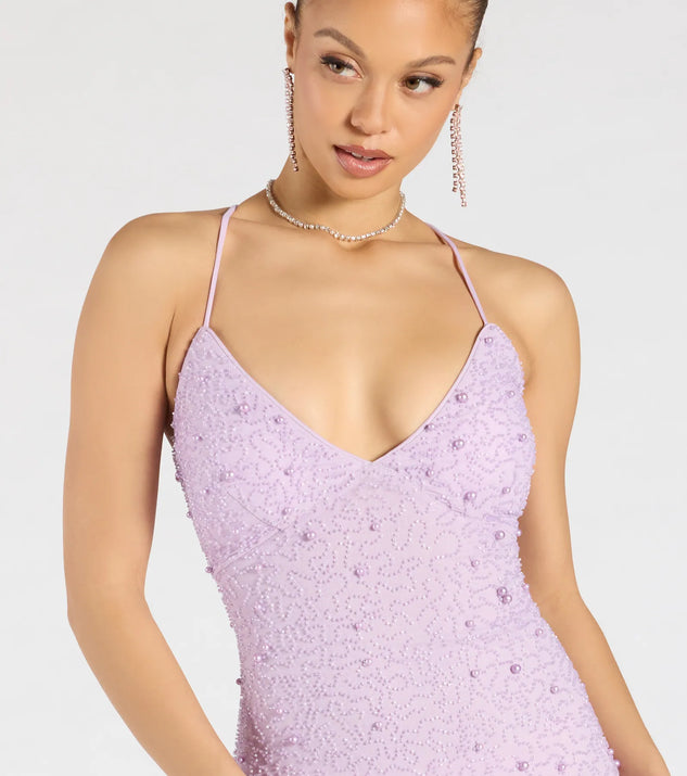 Marlene Lace-Up Mermaid Beaded Pearl Formal Dress | Windsor Marlene Lace-Up Mermaid Beaded Pearl Formal Dress | Windsor