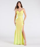 Make a bold statement in the Antonia Lace-Up Corset Slit Sequin Formal Dress in yellow, the perfect spring dress for weddings, cocktail hours, nights out, and/or seasonal celebrations.
