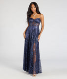 The Lauren Sweetheart A-Line Glitter Sequin Dress in luxe navy blue fabric, a stunning prom dress with statement details designed to make a bold impression at Prom 2025.