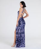 Step into the Prom 2025 dance in the Moira Lace-Up Sequin Formal Dress in navy, a stunning blue prom dress designed to complement any theme with its timeless allure and statement-making style.