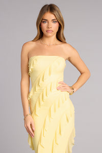 gabby formal mesh strapless ruffle long dress Windsor Gabby Formal Mesh Strapless Ruffle Long Dress in Yellow