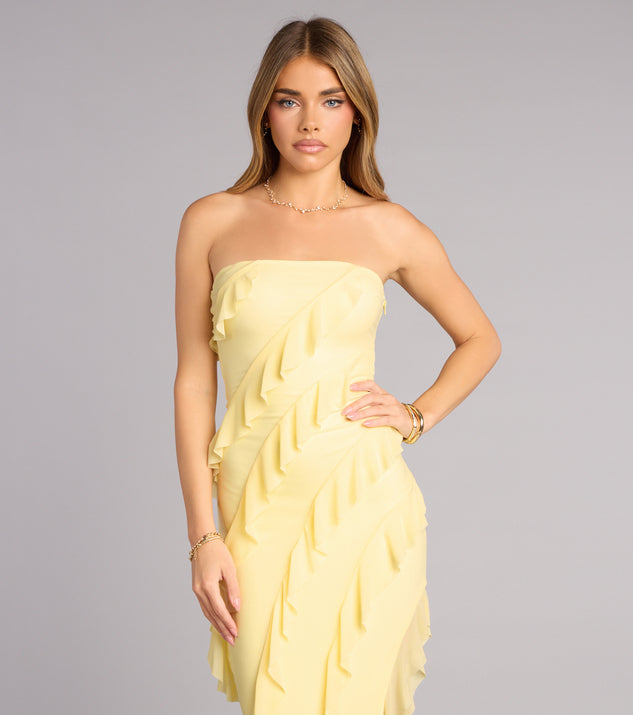 Gabby Formal Mesh Strapless Ruffle Long Dress | Windsor Gabby Formal Mesh Strapless Ruffle Long Dress | Windsor