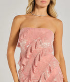 Make a bold statement in the Brie Strapless Ruffled Slit Column Dress in mauve, the perfect spring dress for weddings, cocktail hours, nights out, and/or seasonal celebrations.