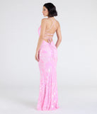 Make a bold statement in the Acacia Iridescent Sequin Lace-Up Formal Dress in pink, the perfect spring dress for weddings, cocktail hours, nights out, and/or seasonal celebrations.