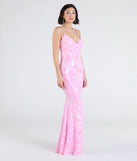 Make a bold statement in the Acacia Iridescent Sequin Lace-Up Formal Dress in pink, the perfect spring dress for weddings, cocktail hours, nights out, and/or seasonal celebrations.