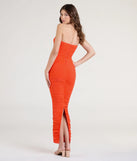 Flaunt your silhouette in the tight Saisha Strapless Bodycon Mesh Formal Dress in orange, a bodycon dress that empowers your look with bold style and effortless edge.