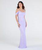 Turn heads at Prom 2025 in this lavender prom dress, where statement-making details meet the iconic style of the Faye Cold Shoulder Mermaid Beaded Formal Dress.