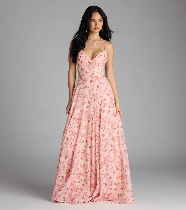 Ysabella Lace-Up A-Line Floral Chiffon Formal Dress | Windsor Ysabella Lace-Up A-Line Floral Chiffon Formal Dress | Windsor