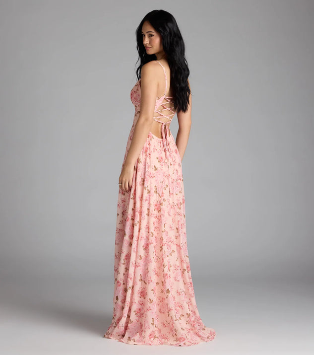 Ysabella Lace-Up A-Line Floral Chiffon Formal Dress | Windsor