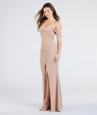 Own every entrance in the Airlie Formal Glitter Off-The-Shoulder Dress, a mauve party dress perfect for milestone birthdays and grad parties, or dancing through summer nights and unforgettable bachelorette celebrations.