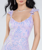 The Estella V-Neck Column Long Sequin Formal Dress in luxe lavender fabric, a stunning prom dress with statement details designed to make a bold impression at Prom 2025.