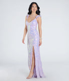 The Estella V-Neck Column Long Sequin Formal Dress in luxe lavender fabric, a stunning prom dress with statement details designed to make a bold impression at Prom 2025.