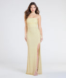 Make a bold statement in the Cindy Beaded Strapless Column Formal Dress in yellow, the perfect summer dress for weddings, cocktail hours, nights out, and/or seasonal celebrations.