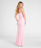The Cindy Beaded Strapless Long Formal Dress in luxe pink fabric, a stunning prom dress with statement details designed to make a bold impression at Prom 2025.