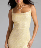 Step into summer looking effortlessly chic in the Hollie Lace-Up Mermaid Sequin Beaded Formal Dress in yellow, a must-have Windsor dress for your warm-weather wardrobe.