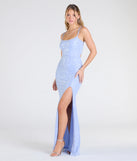 Make the big day unforgettable with the Andrea Cutout Slit Mermaid Sequin Formal Dress, a gorgeous light blue bridesmaid dress that balances elegance and affordability.