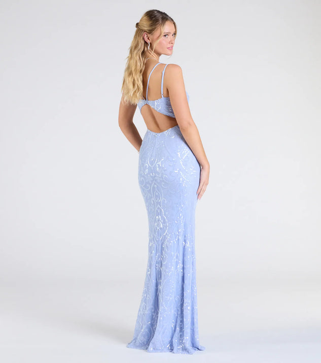 chinese dress ladies ASHLEYlauren 11366 V Neck Beaded Cut Out Gown