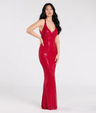 Make a statement in the Vanessa Open Back Mermaid Sequin Formal Dress, a bold red prom dress designed to exude confidence, elegance, and a striking prom-night look.