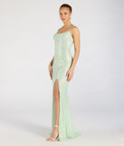 The Hollie Lace-Up Mermaid Sequin Beaded Formal Dress in sage is a stunning green prom dress designed to capture attention with its fresh or bold color and effortlessly stylish silhouette.