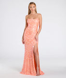 The Celina Sequin Lace-Up High Slit Mermaid Dress in luxe orange fabric, a stunning prom dress with statement details designed to make a bold impression at Prom 2025.