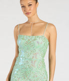 The Celina Sequin Lace-Up High Slit Mermaid Dress in luxe sage green fabric, a stunning prom dress with statement details designed to make a bold impression at Prom 2025.