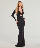 Revamp your 2025 wardrobe with this chic addition, the Kori Long Sleeve Plunge Cowl Neck Formal Dress in black, perfect for elevating your style in the new year.