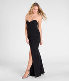 The Maude Strapless High Slit Mermaid Dress in luxe black fabric, a stunning prom dress with statement details designed to make a bold impression at Prom 2025.