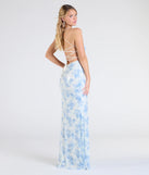 Step into the Prom 2025 dance in the Nala Lace-Up Floral Sequin Formal Dress, a stunning blue prom dress designed to complement any theme with its timeless allure and statement-making style.